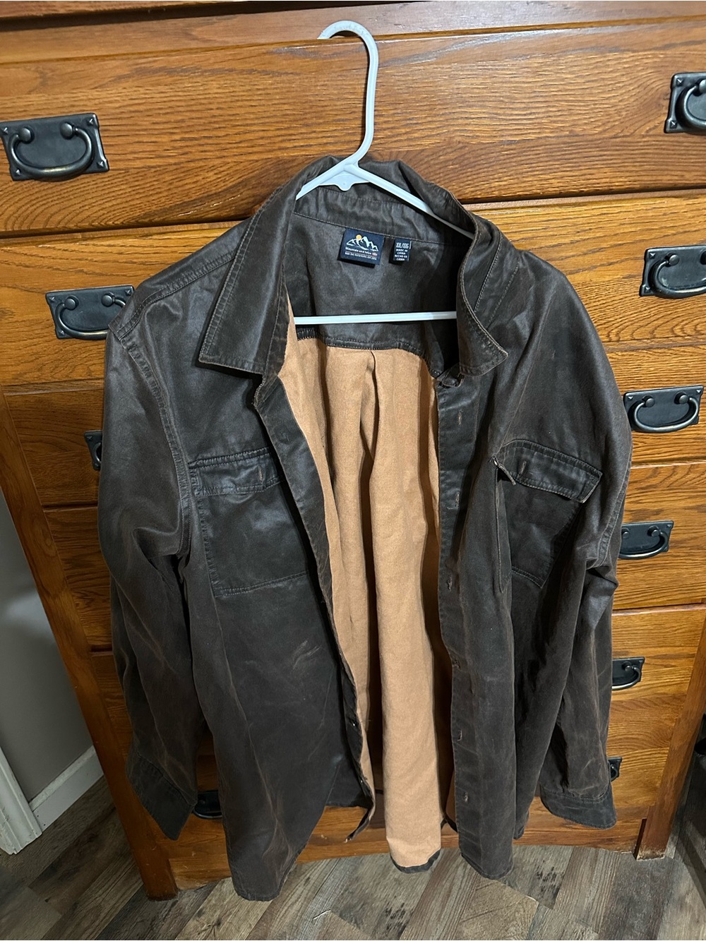 Men's Dark Brown Canvas Shirt Jacket with Tan Lining